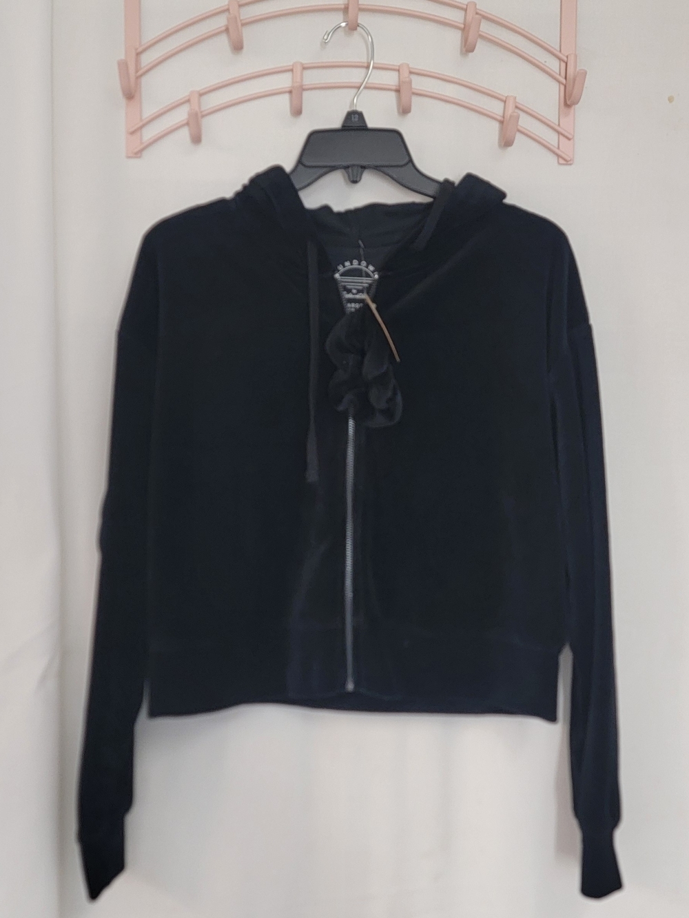 Splendid Black Velvet Zip Hoodie Jacket